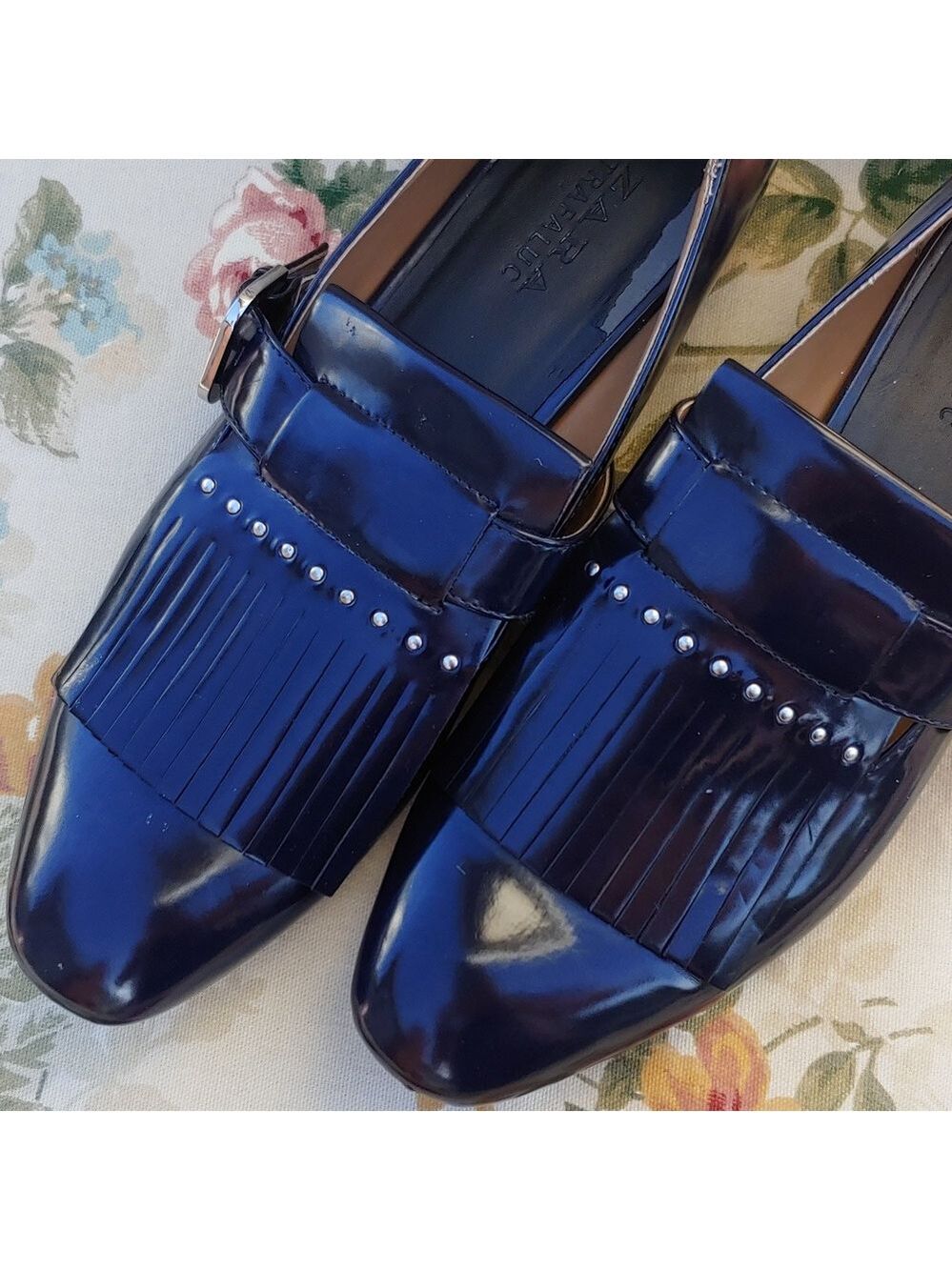 Zara TRF Navy Blue Loafer Shoes with Fringe and Buckle Women's US 9 EU 40 - Picture 10 of 16
